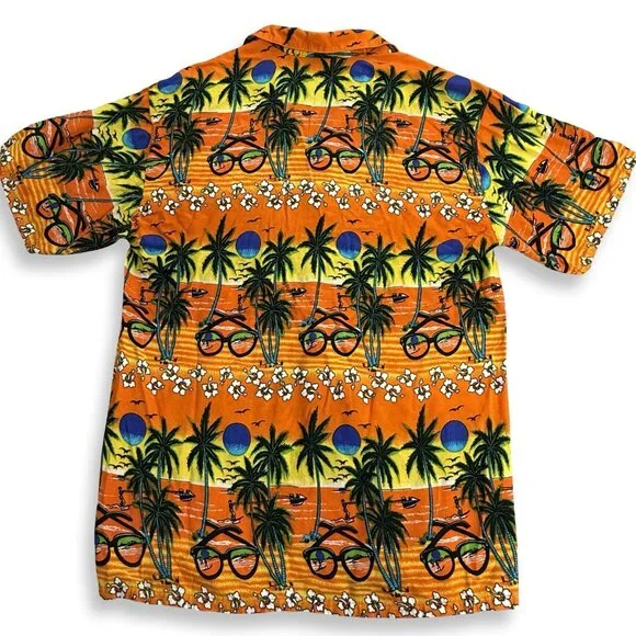 In Gear VTG Hawaiian Shirt Mens M Resort Orange Palms Sunglasses Beach Rayon - Picture 2 of 7